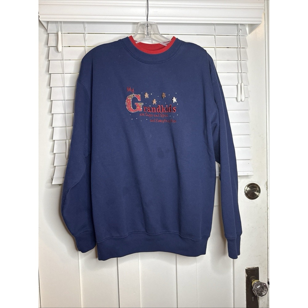 MC Sportswear Graphic Sweatshirt Christmas Grandmother Womens Large Blue